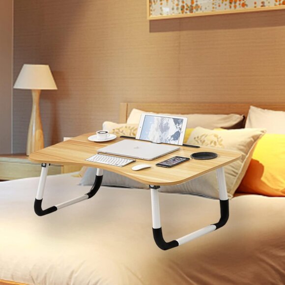 Share Lap Desk,Portable Laptop Desk Foldable Bed Table with Phone Stand and Cup - Picture 2 of 4